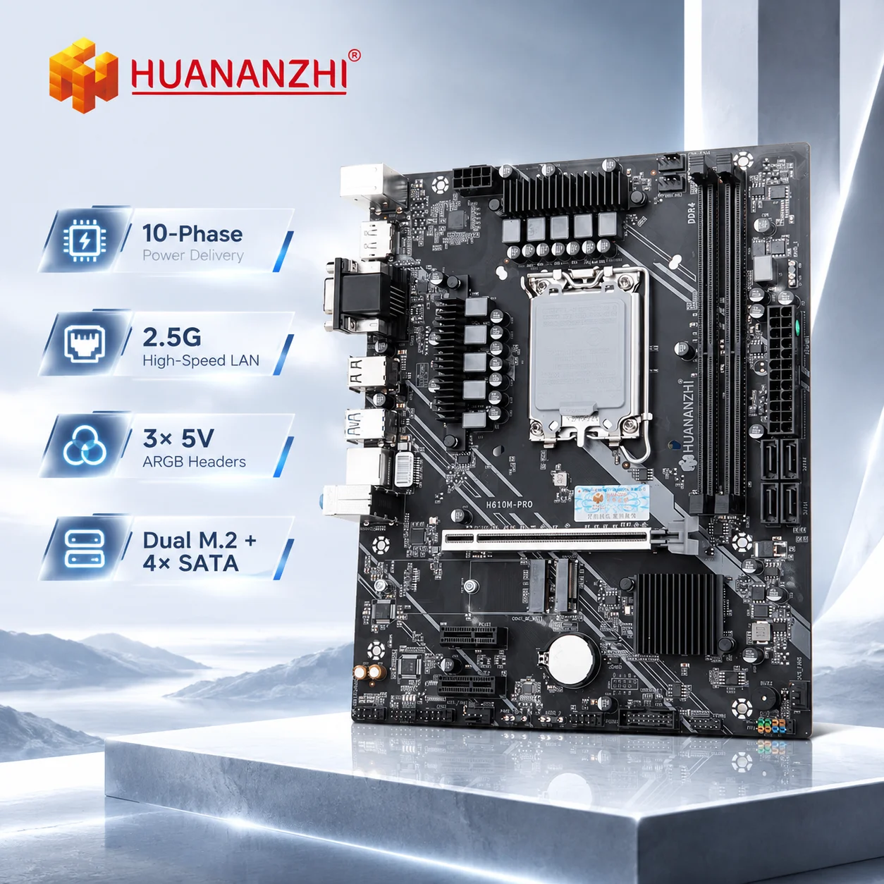 HUANANZHI H610M-PRO LGA1700 Motherboard DDR4 10-Phase 2.5G LAN PCIe 4.0 M.2 NVMe ARGB M-ATX for Intel 12th 13th 14th Gen
