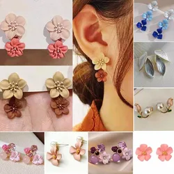 Zoete Elegante Contrast Bloem Drop Oorbellen Voor Vrouwen Earing Sieraden Oorbellen Vintage Franse Eenvoudige Veelzijdige Bloemen Oorbellen