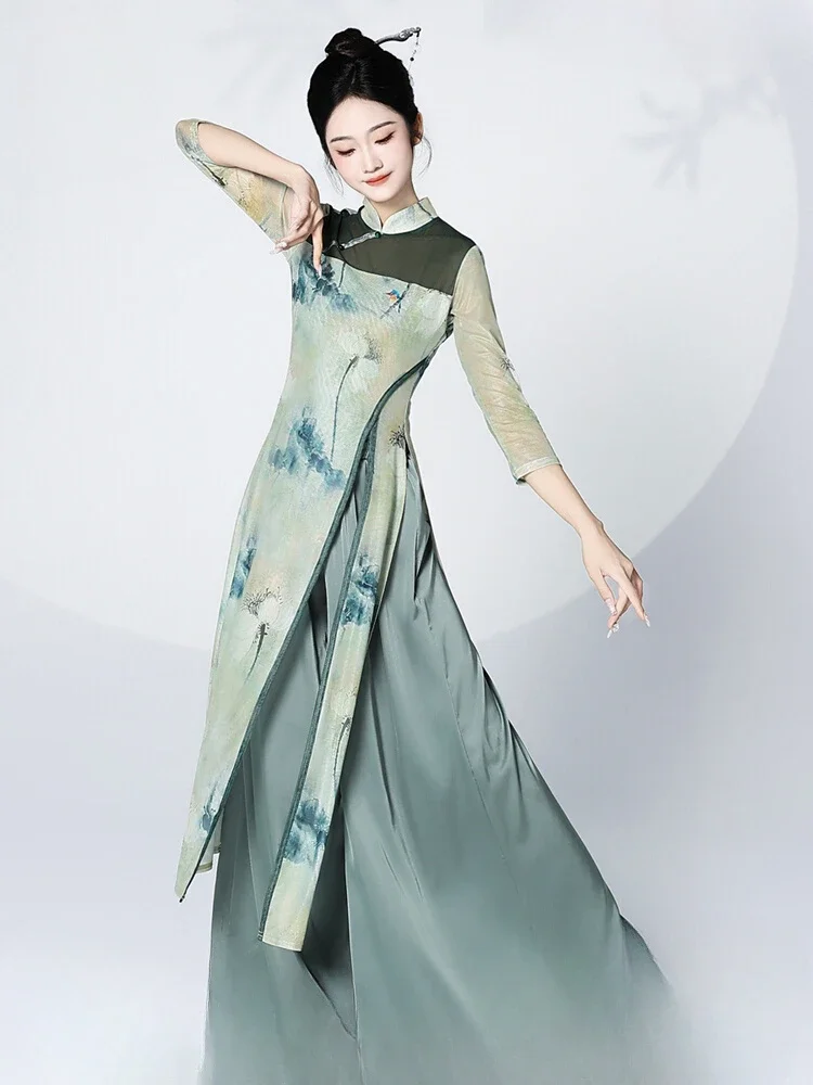 

Summer Dance Protagonist Classical Dance Cheongsam Dancing Female Elegant Chinese Gauze Clothes Practice Performance Costume
