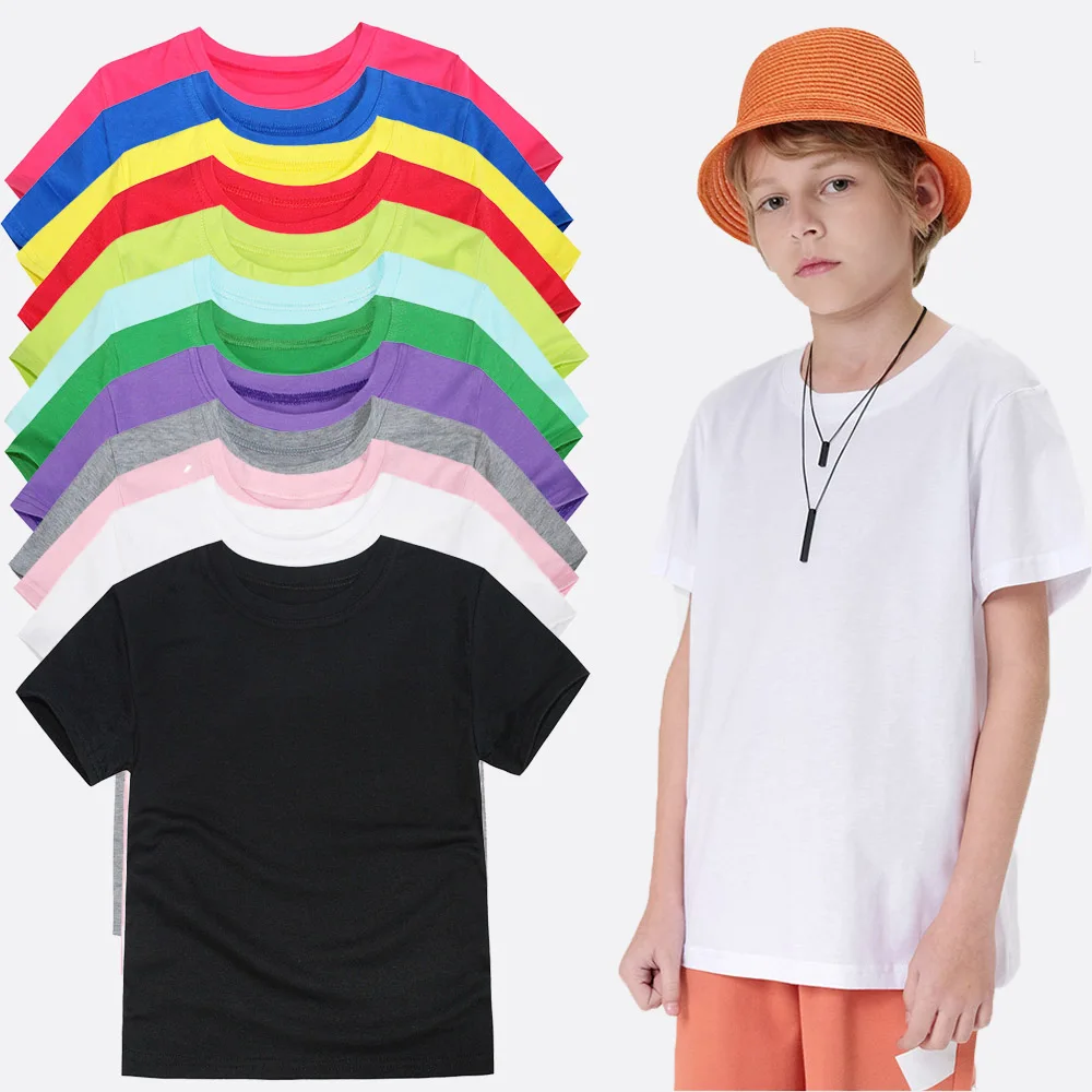 

14 Colors Plain Color Summer Short Sleeve Cotton T Shirts Boys Clothing Kids Tees Girls Tops Children's Teenager Boys Girls Tops
