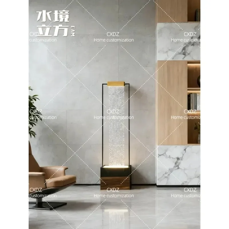 Modern Stainless Steel Floor Standing Water Fountain with LED Light Circulating Indoor Ambient Decoration for Home Entrance