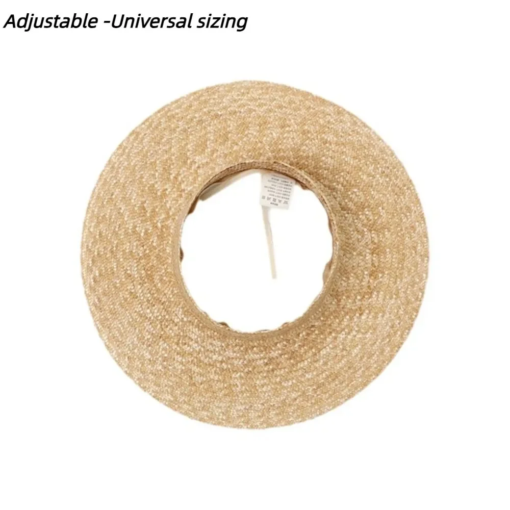 Trendy Empty Top Round Sun Hat for Women Wide Brim Sun-protective Beach Cap Hand Weaving Breathable Panama Hat Summer