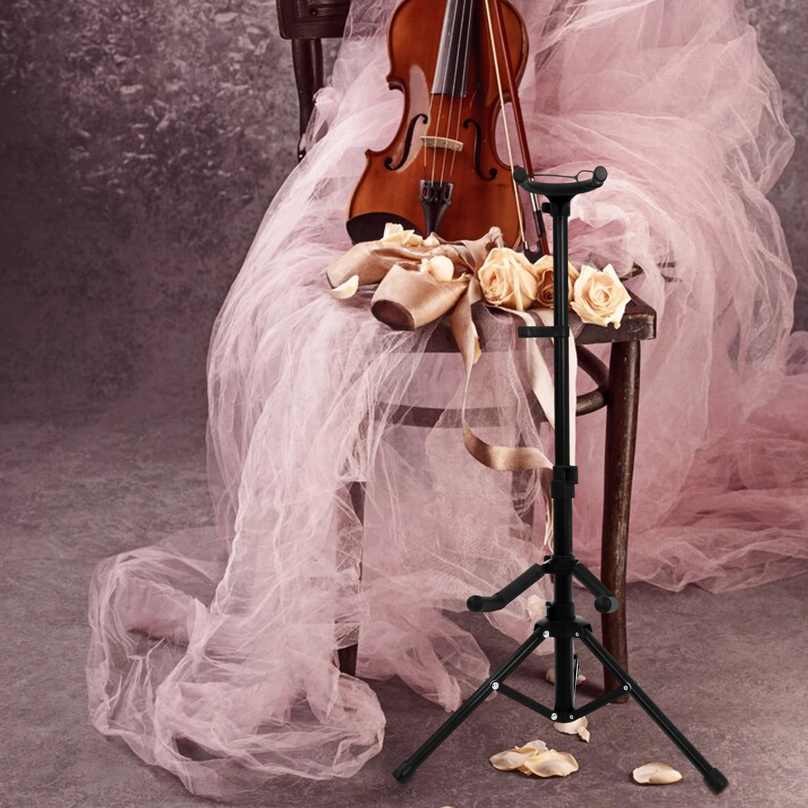 

Violin Stand Foldable Tripod Portable Support Bracket Telescopic Black Gravity Vertical Holder