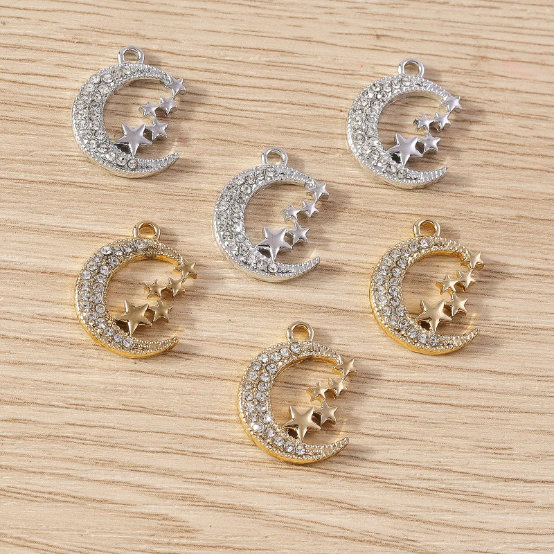 10 Stück 14 x 19 mm niedliche Legierung Kristall Mond Stern Charms Anhänger für Schmuckherstellung Tropfen Ohrringe Halskette Armband DIY Bastelbedarf – Detail 5