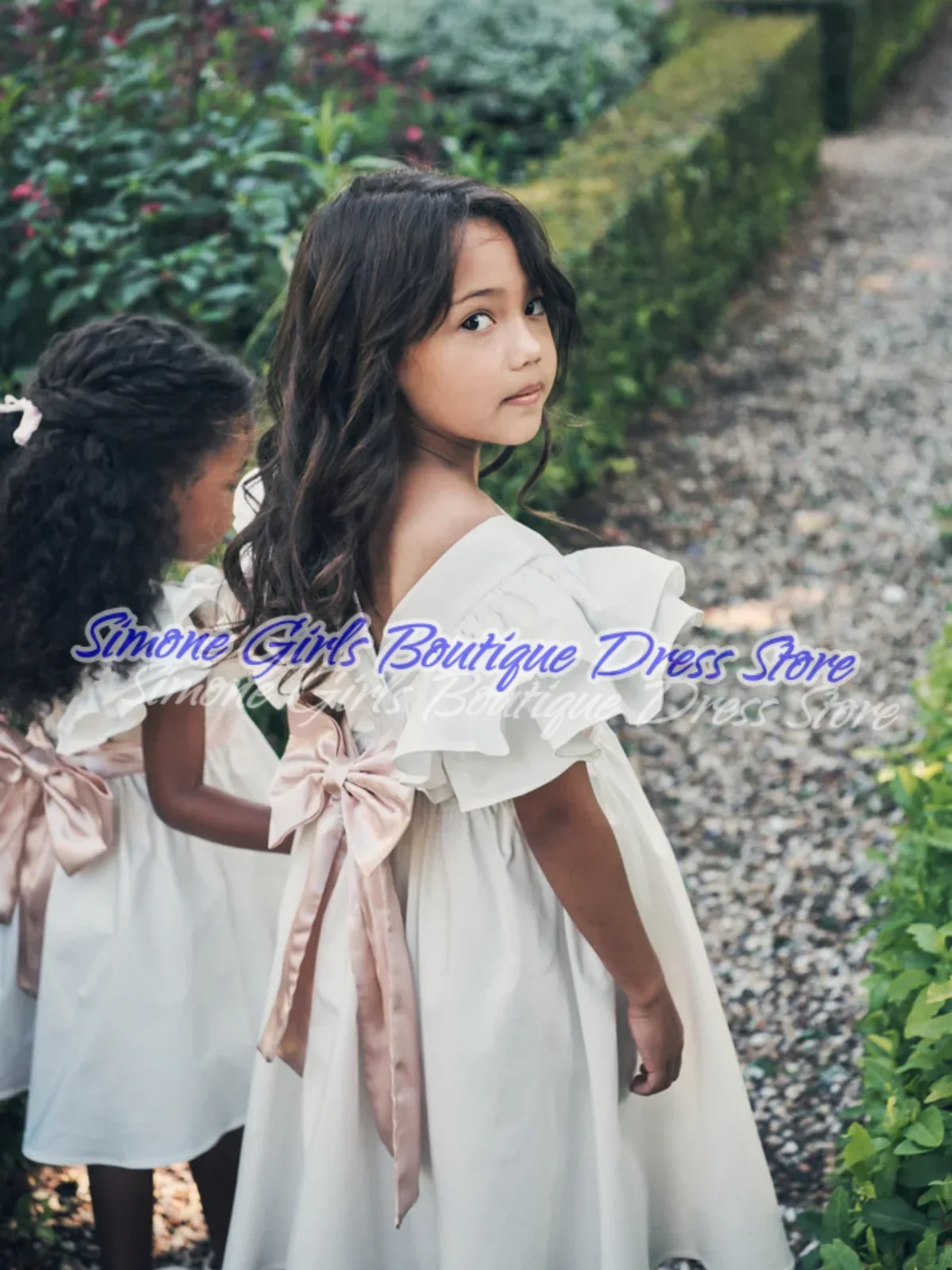 Satin Open Back Bow Lotus Leaf Sleeves Flower Girl Dresses for  Parties Wedding Ceremonies Dance Performances Formal Receptions