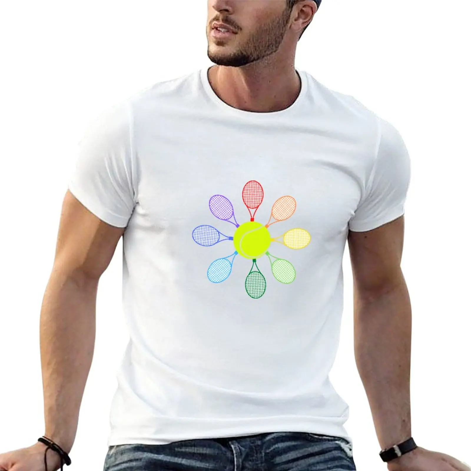 

New Tennis flower T-Shirt shirts graphic tees summer top korean fashion vintage t shirt mens tall t shirts