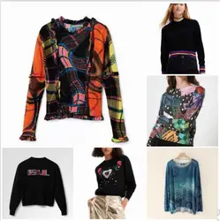 Spanish foreign trade women's sweater autumn/winter vintage print embroidery loose casual sweater crewneck trend