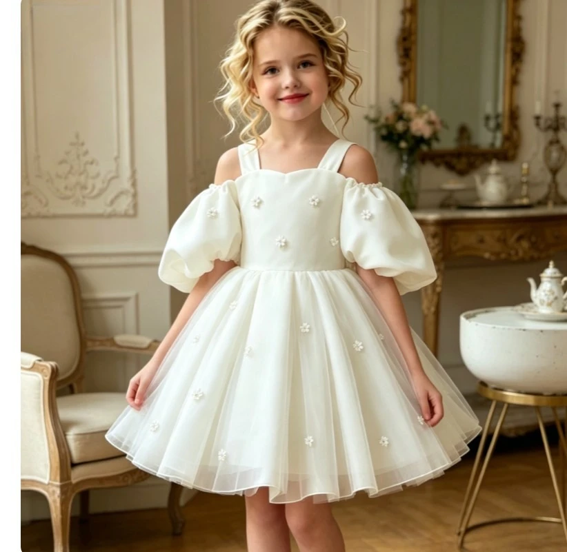 2026  children's fluffy princess dress piano host performance costume birthday banquet high-end dress dress