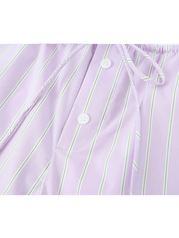 TRAF 2 Pieces Women Striped Pajama Style Pants Sets 2024 Fashion Sleeveless Suspender Top+Elastic Waist Wide Leg Pants Outfits