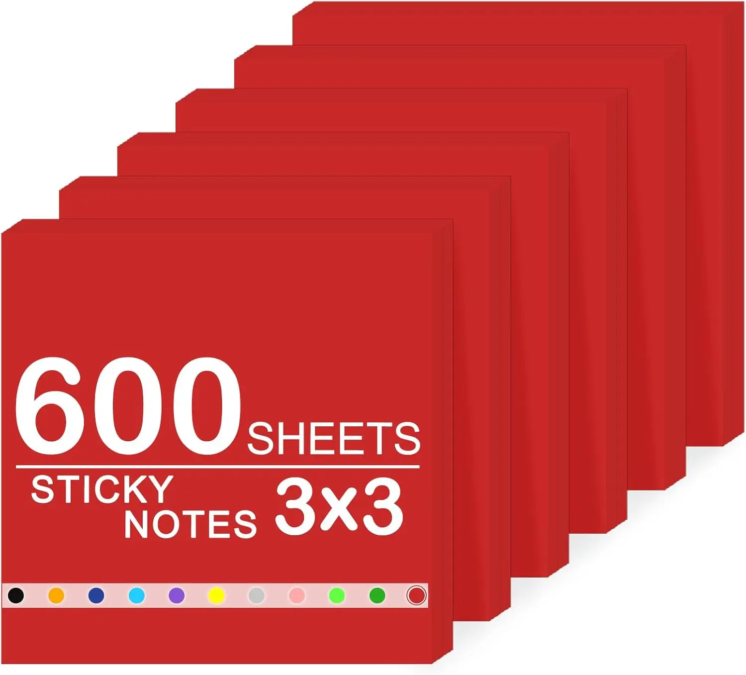 Super Sticky Notes 6 Pads 3x3 in 600 Sheets Self-Stick Note Pads for Office School Supplies Red