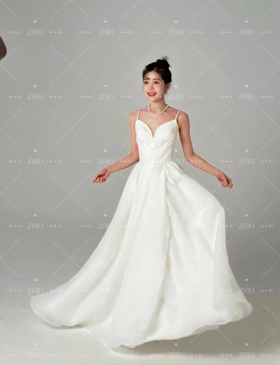 فستان ZHIO أنيق لحفلات الزفاف على شكل قلب وأكمام قصيرة من الأورجانزا العاجي الكوري للتصوير الفوتوغرافي فستان زفاف مخصص لحفلات الزفاف