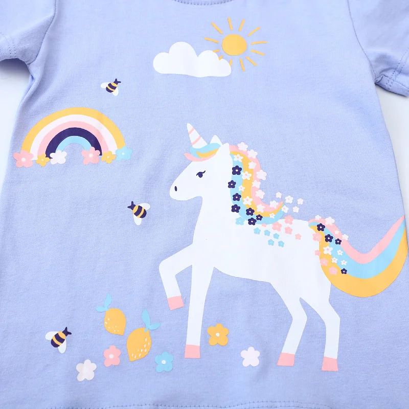 Jumping Meters 2-7T Unicorn Lovely Girls T Shirts Summer Children\'s Clothing Short Sleeve Kids Tees Tops Baby Clothes Shirt