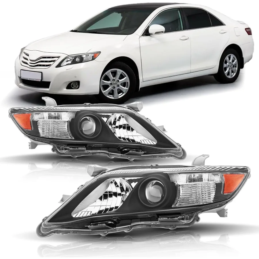 

Headlight Assembly Compatible with 2010 2011 Camry SE LE XLE Halogen Headlamp Only Fits US Version Black Housing with Amber Re