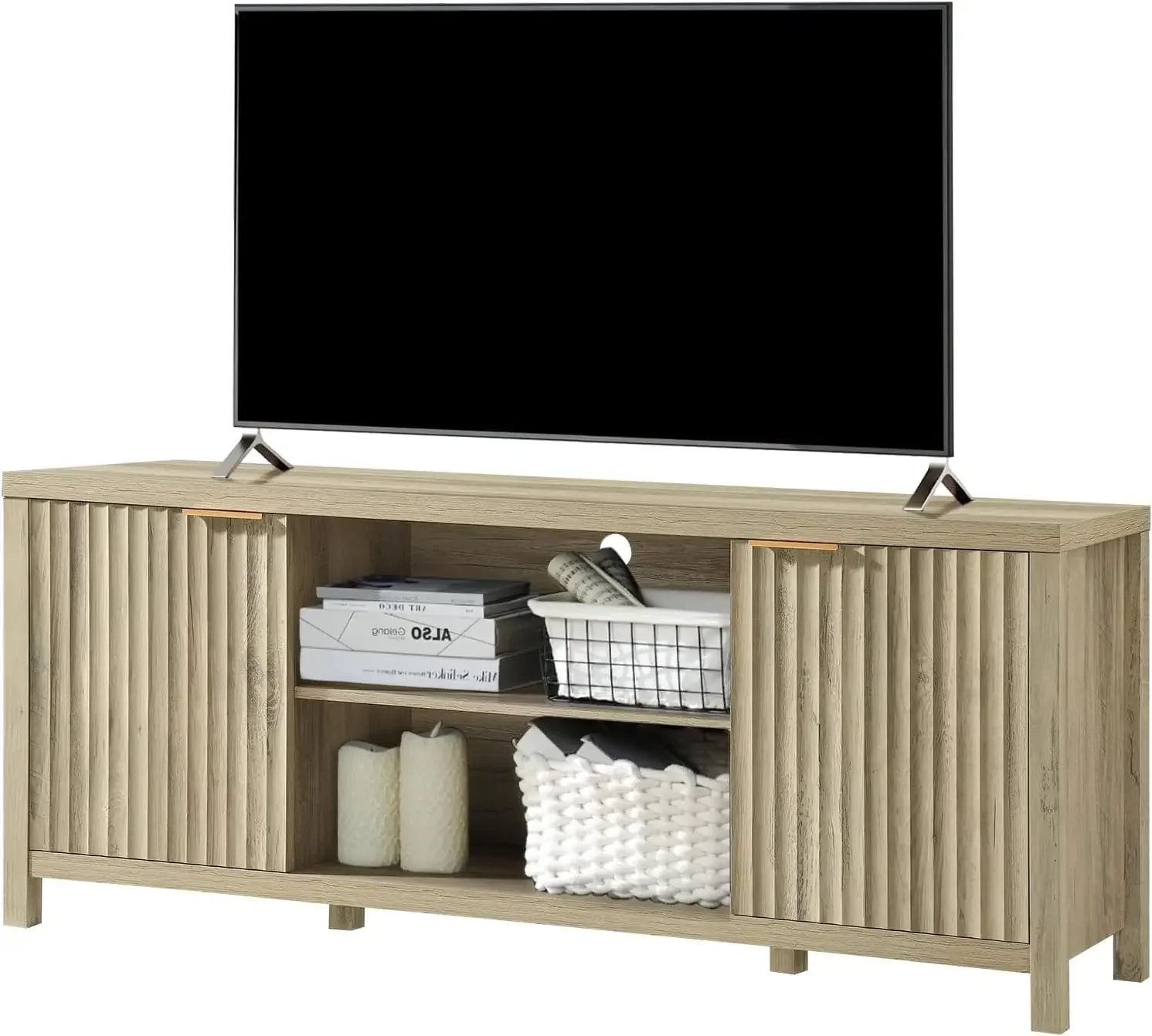 Fluted TV Stands for Living Room, Heavy Duty Entertainment Center with Storage, Television Stands for 50/55/60/65 TV ,Medium