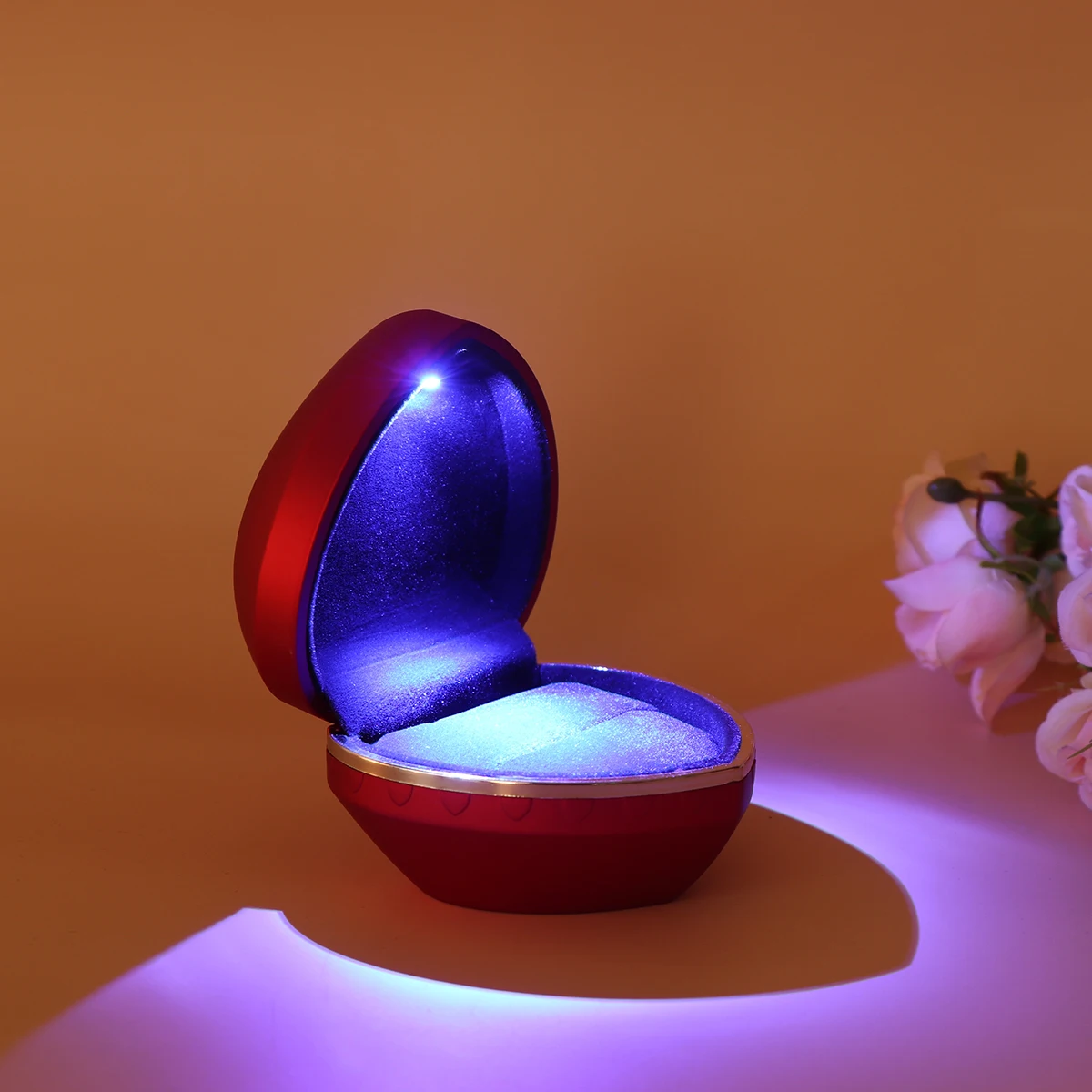 

Creative Heart Shaped Ring Box LED Romantic Proposal Finger Ring Case for Wedding Anniversay Valentines Day (Red Single Ring Box