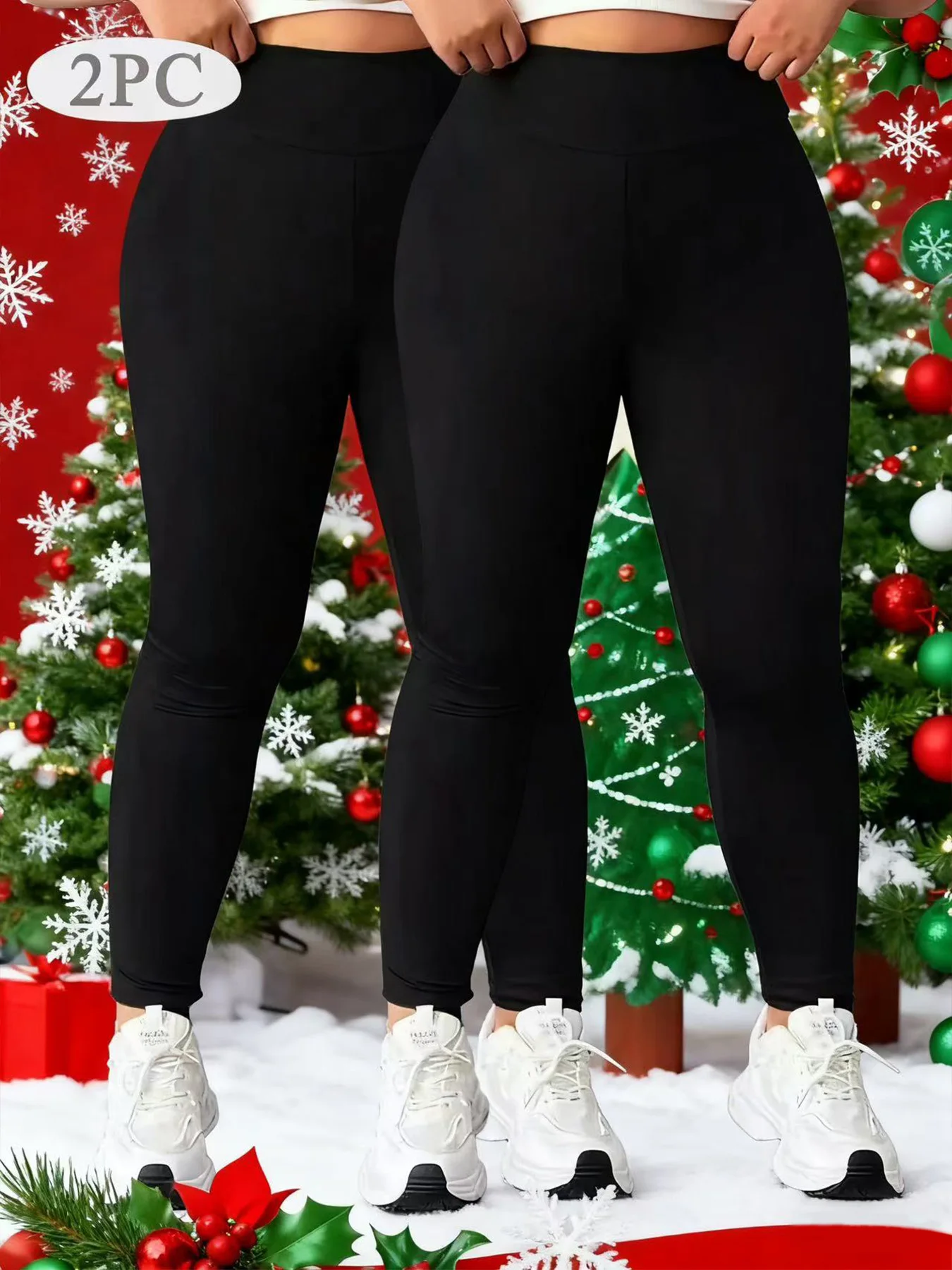 【Confezione da 2】 leggings invernali a vita alta in pile taglie forti, caldi e confortevoli, adatti per sport e abiti natalizi