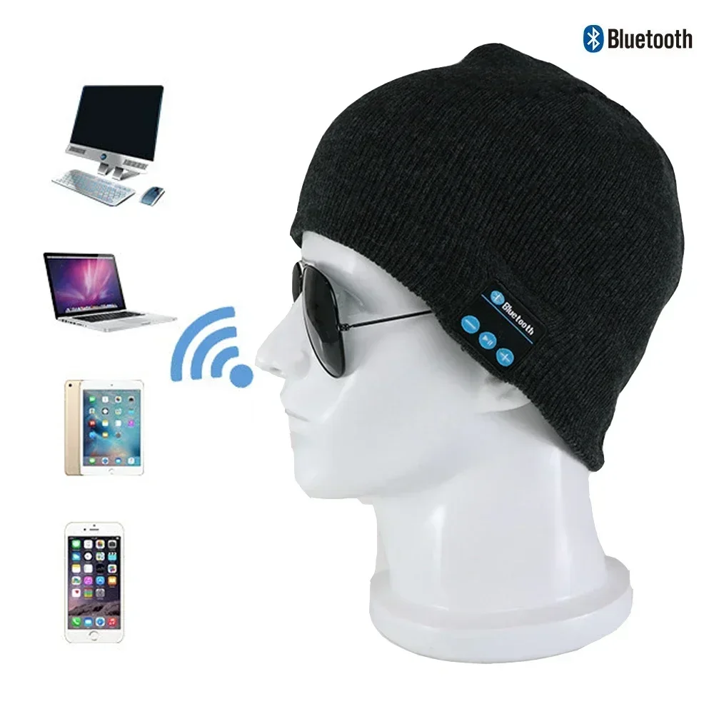 Auscultadores de Música Sem Fio Bluetooth-Compatível, Beanie Hat, Headphone Cap, USB Recarregável, Tricô Quente, Esporte, Inverno