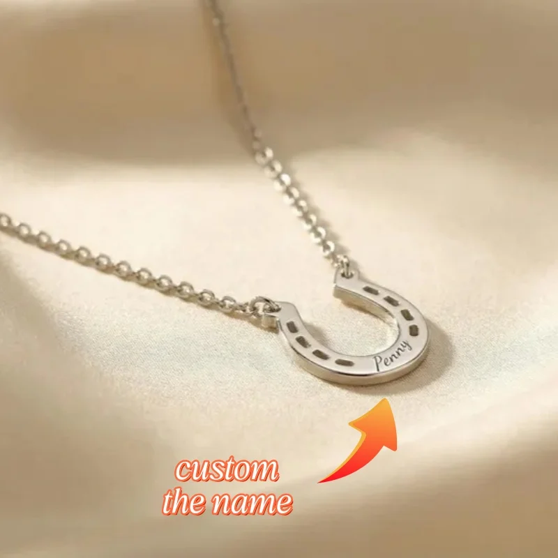 Personalized Custom Horseshoe Pendant Necklace for Women Men Stainless Steel Engraved Name Jewelry Good luck Gift For Her