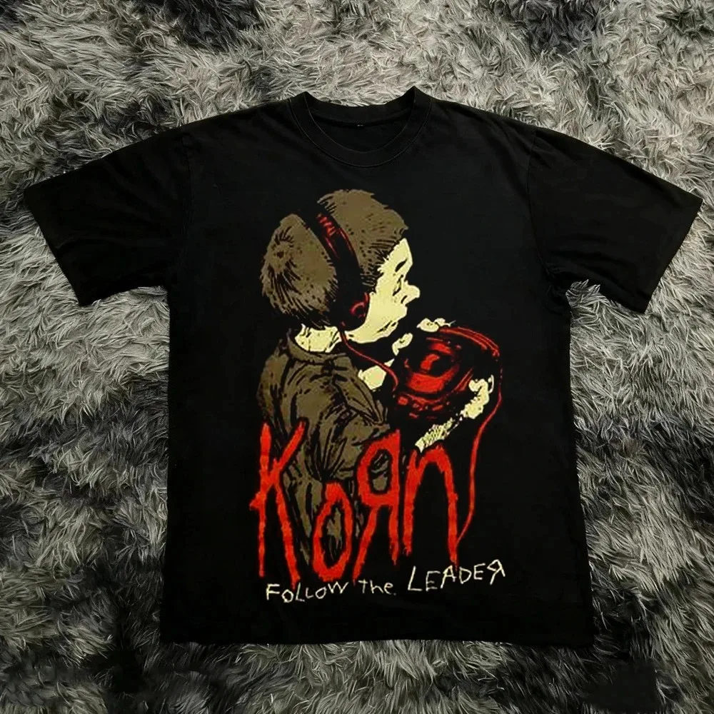 Klassisches Nu-Metal-Rockband Korn Grafik-Print T-Shirt für Männer und Frauen aus Baumwolle, Lässiges Oversize-Streetwear-Mode-Sommer-Neuheiten-Shirt