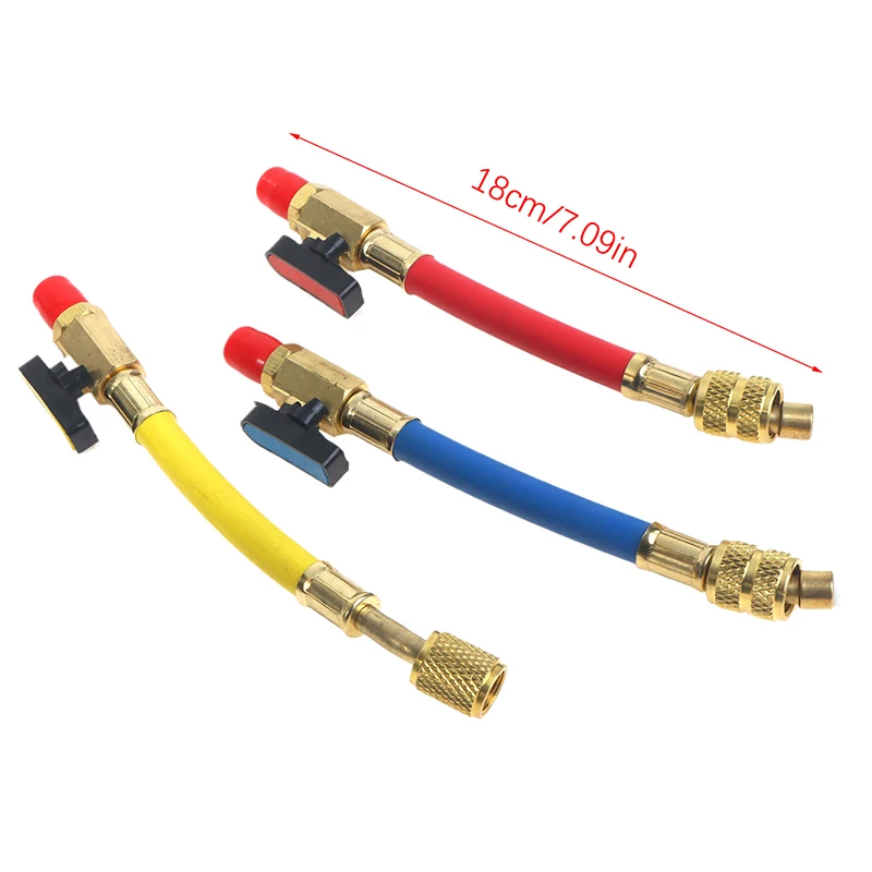 Mangueras de aire acondicionado de 1/4 "SAE * 5/16SAE R22 R134A R410A, herramientas de refrigerante de CA, adaptador de válvula de bola de cierre en ángulo de refrigerante
