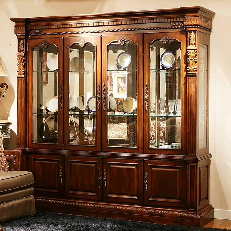

American solid wood ur-door European retro glass cabinet Living room wine Accessories Dish cabine