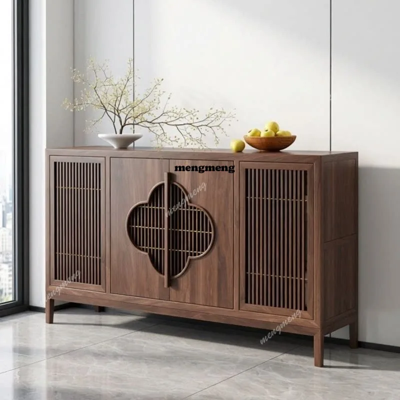 

North American black walnut dining side cabinet New Chinese solid wood locker Living room storage cabinet