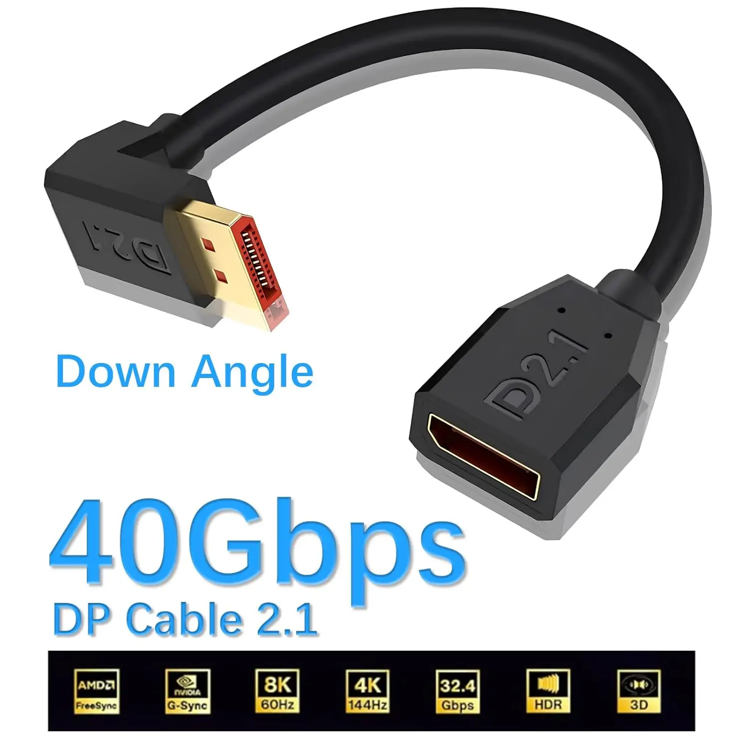 version curved DP 2.1 male and female extension cable DP2.1 52Gbps support 16K@30Hz 8K@240Hz silver-plated cable