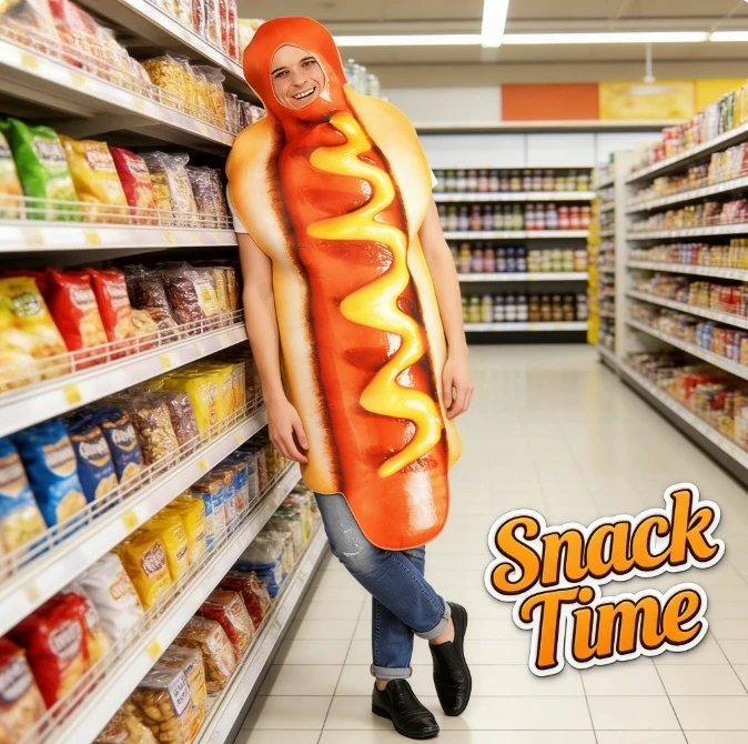 

Забавный костюм-комбинезон «Хот-дог» для взрослых, необычный костюм для косплея в виде еды, наряд для Хэллоуина, карнавала, вечеринки, сценического выступления