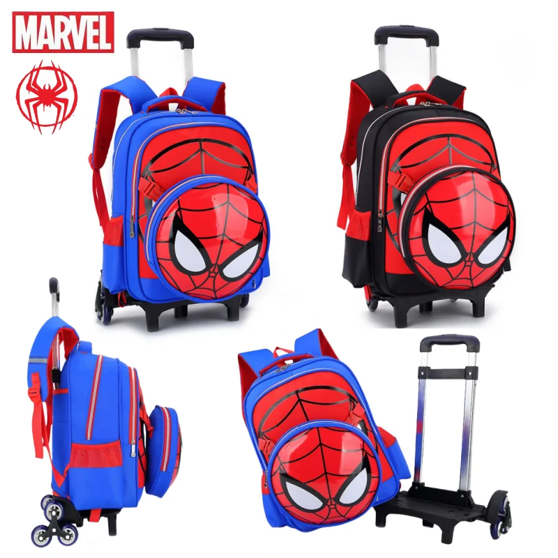 Marvel Spider-Man-mochila escolar con ruedas para estudiantes, mochila elegante para niños, bolsas con ruedas reductoras de carga desmontables, portátil de gran capacidad