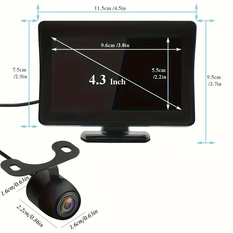 4.3 inch Car Backup Monitor Kit - Crystal Clear TFT LCD Screen for Enhanced Visibility - Rear View Reverse Parking System