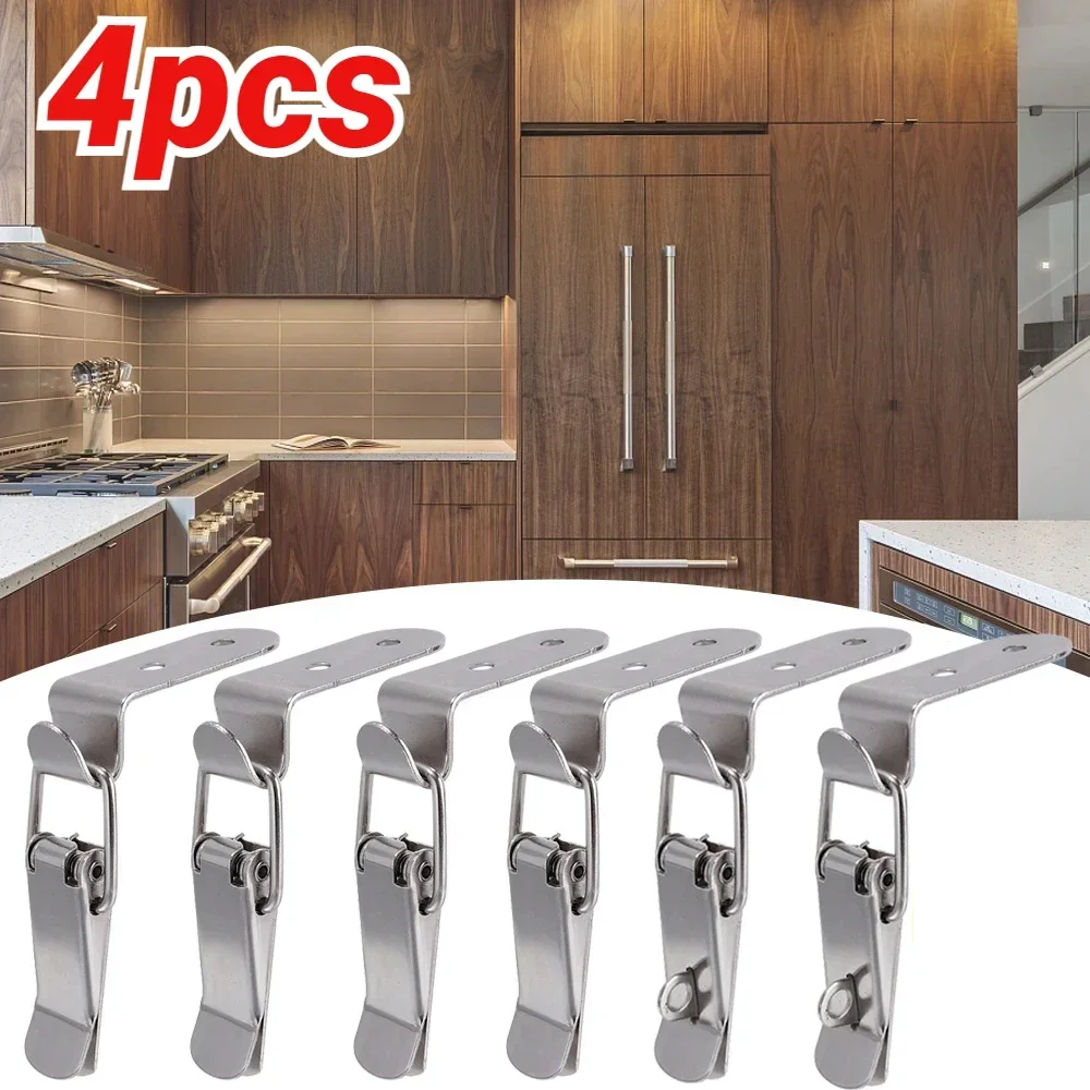 4/1PCS 90 Degrees Duck-mouth Buckle Hook Stainless Steel Buckle Padlock Wooden Box Cabinet Door Lock Buckle Luggage Latch Clip