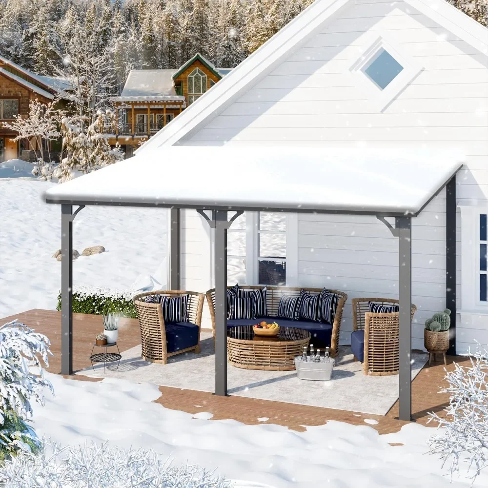 10' x 14' Outdoor Pergola Hardtop Gazebo, 14x10 Wall-Mounted Heavy Duty Lean to Metal Awnings Gazebos on Clearance for Patio