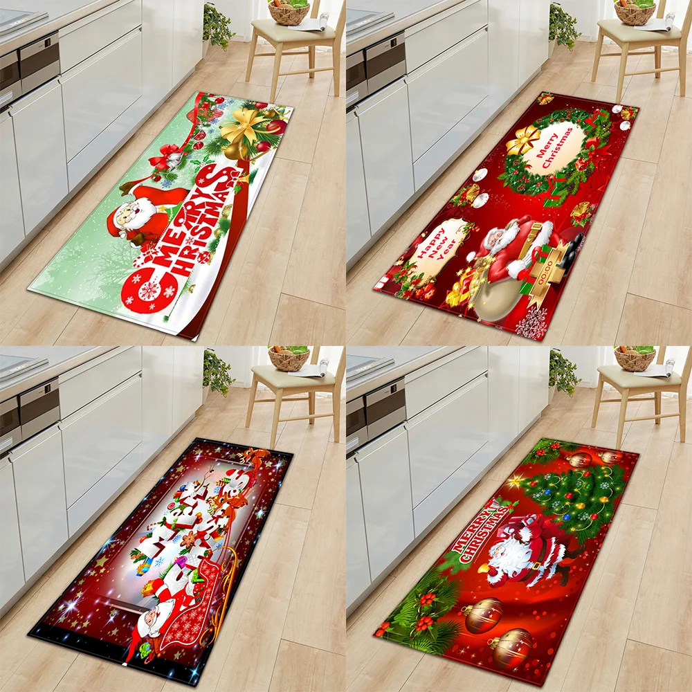 Merry Christmas Kitchen Entrance Door Mat Corridor Home Bathroom Anti-Slip Foot  Bedroom Living Room Floor Decorative Carpet