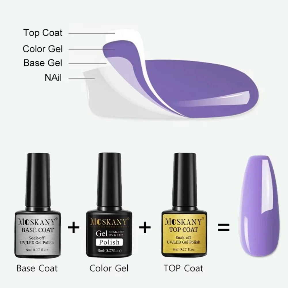Moskany Nail Glue Gel Mix 3-Piece Set No-acid Primer Air Dry Nails With Base Coat for Soak Off Gel Nail Polish Manicure Tool Kit