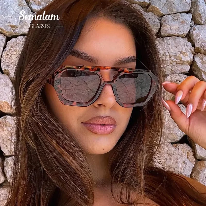Retro Double Bridges Women\'s Sunglasses Big Frame Leopard Brown Gradient Eyewear Fashion Brand Designer Sun Glasses Men Shades