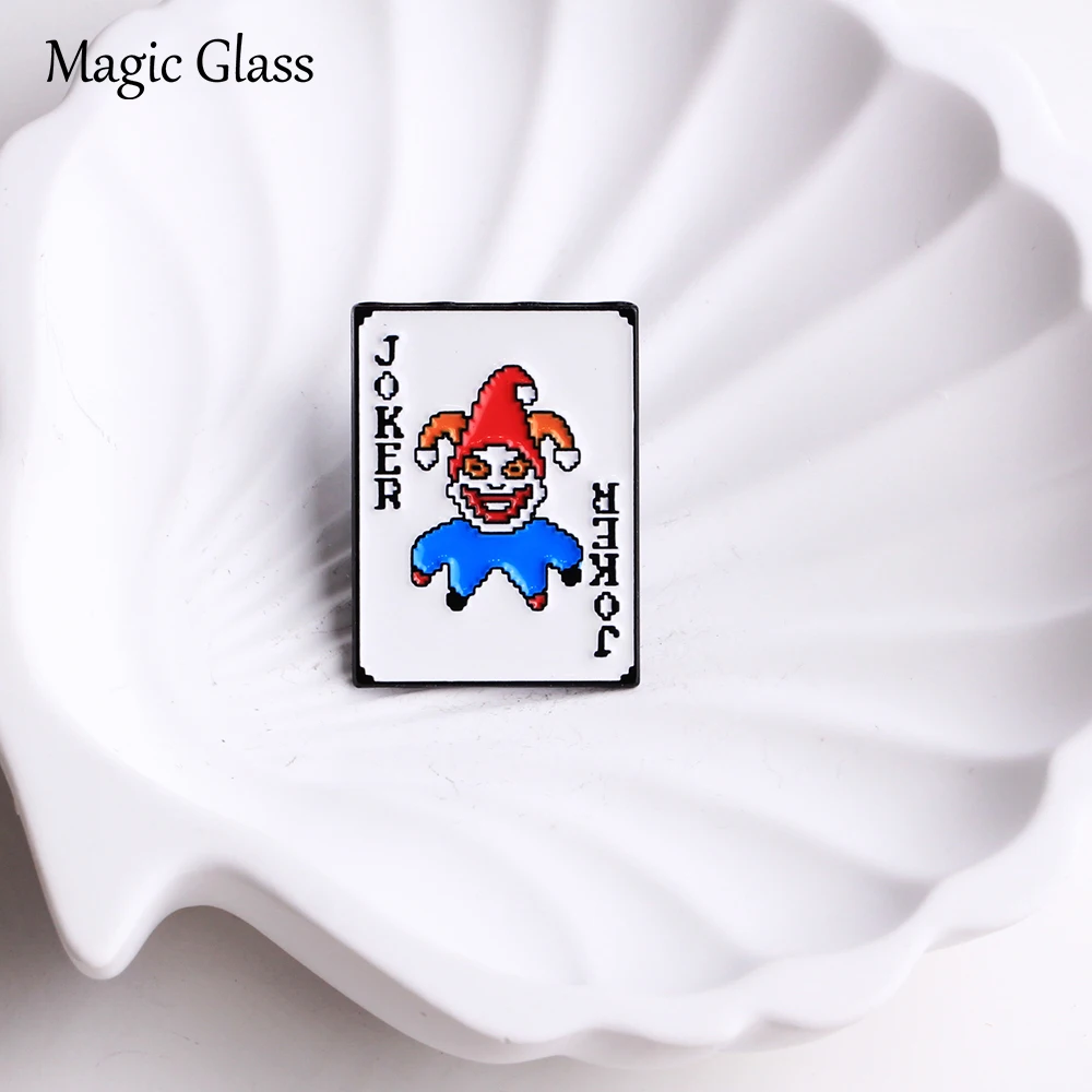 Enamel Pin Pixel Joker Playing Card Brooch Retro 8-bit Clown Lapel Badge Backpack Clothing Decor Game Gift