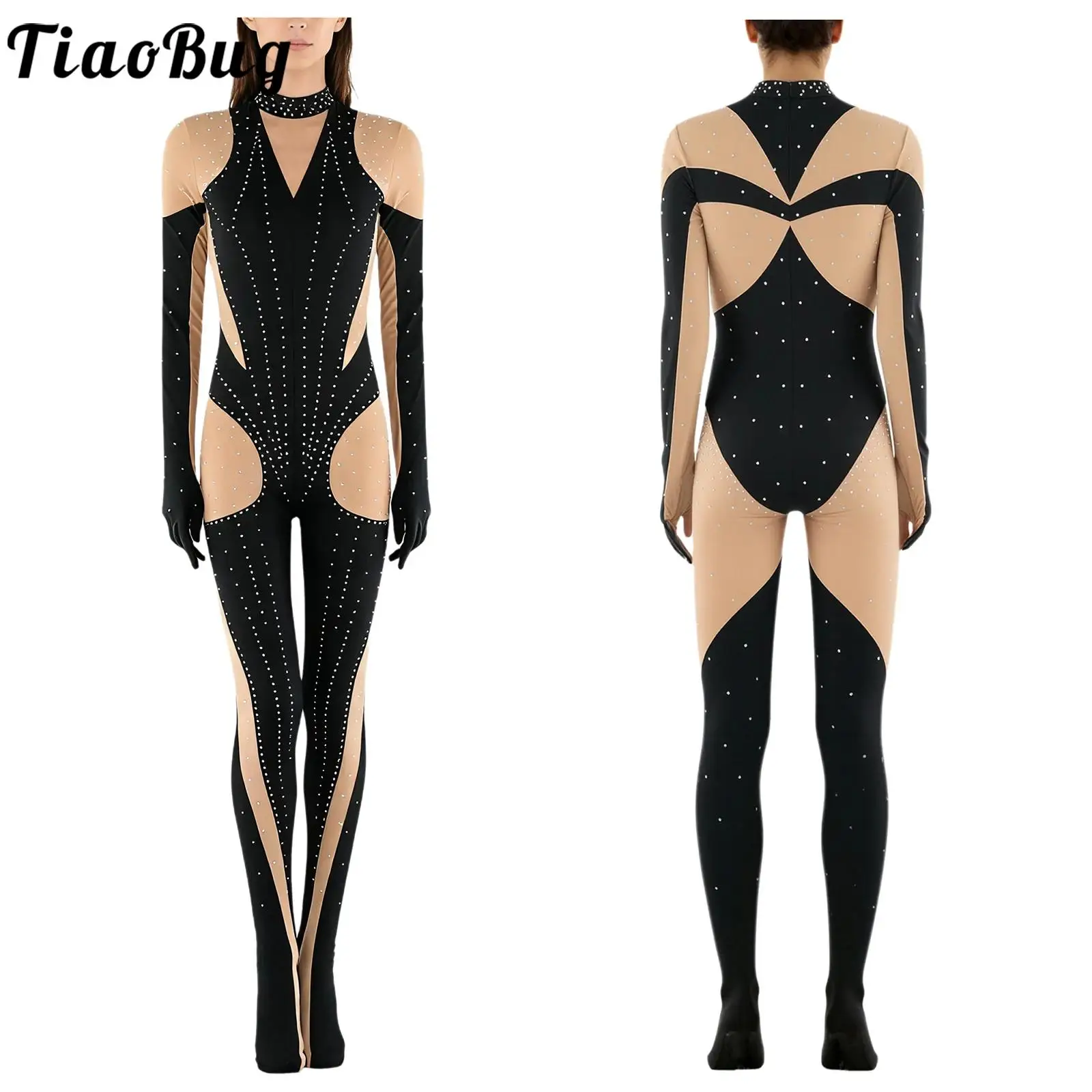 

Women Slim Fits Gymnastics Full-body Dance Jumpsuits Gloved Sleeves Footed Bodysuits Figure Skating Yoga Ballet Dance Costumes