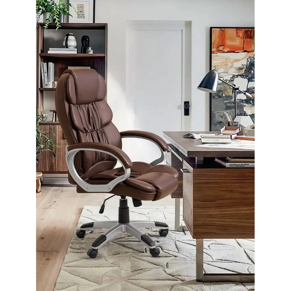 

office chairs computer chairHigh Back Swivel Faux Leather Executive Chair With Lumbar Support,Office Chair, Brown