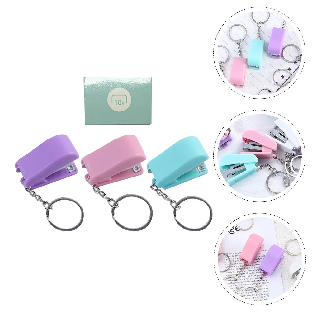 1Set Mini Stapler Portable Keychain Colorful Small Stapler Pendant Office School Supplies Convenient Book Binding Tool