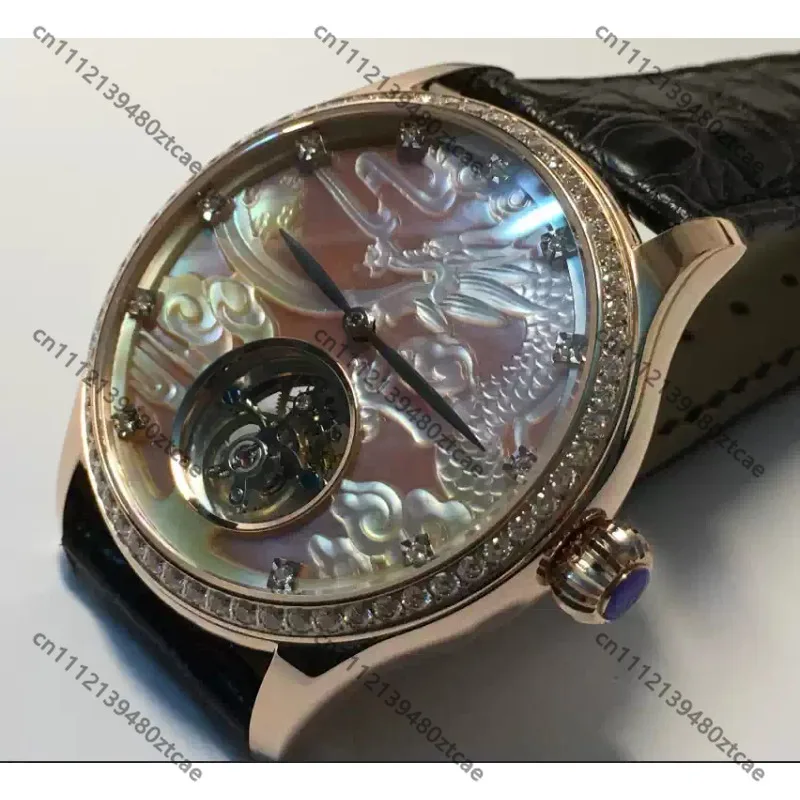 Механические часы ST8000 Tourbillon с циферблатом из глубоководной раковины, 3D-резной фигуркой дракона, настраиваемые, роскошные, коллекционные наручные часы.