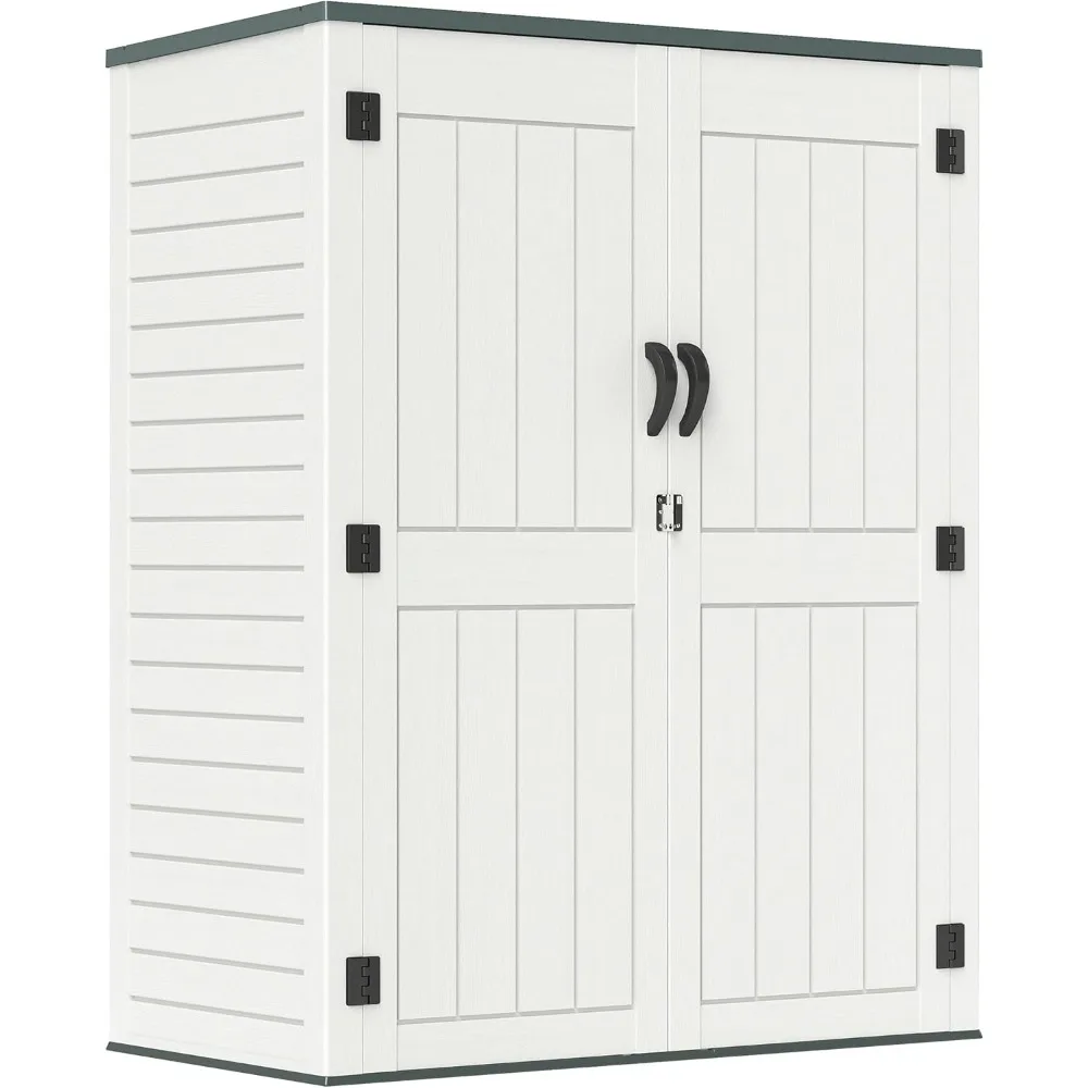 

Наружный сарай для хранения вещей 4,5 x 5,7 футов, водонепроницаемый внешний шкаф для хранения на 59 кубках, пластик из смолы HDPE, 385 галлонов, наружное хранилище