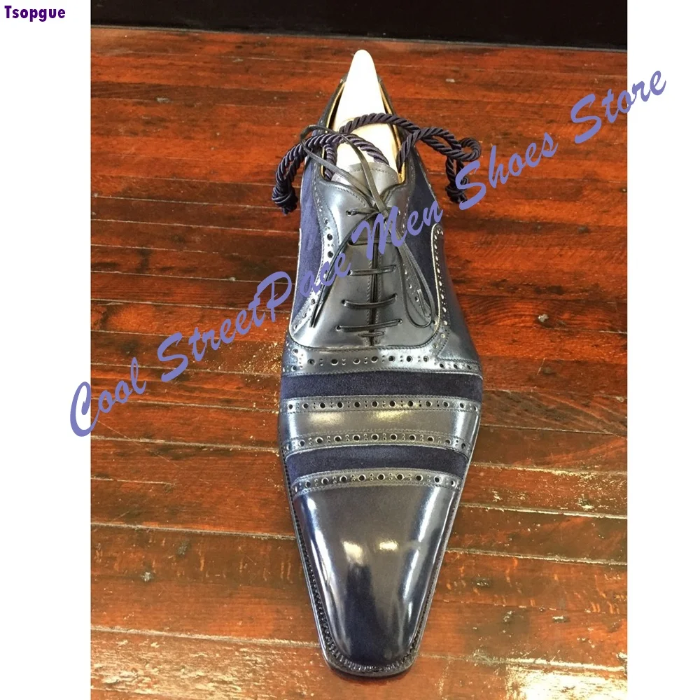 Men Luxury Two Tone Suede Leather Patchwork Oxford Shoes Handmade Lace Up Square Toe Formal Business Wedding Party Dress 2026