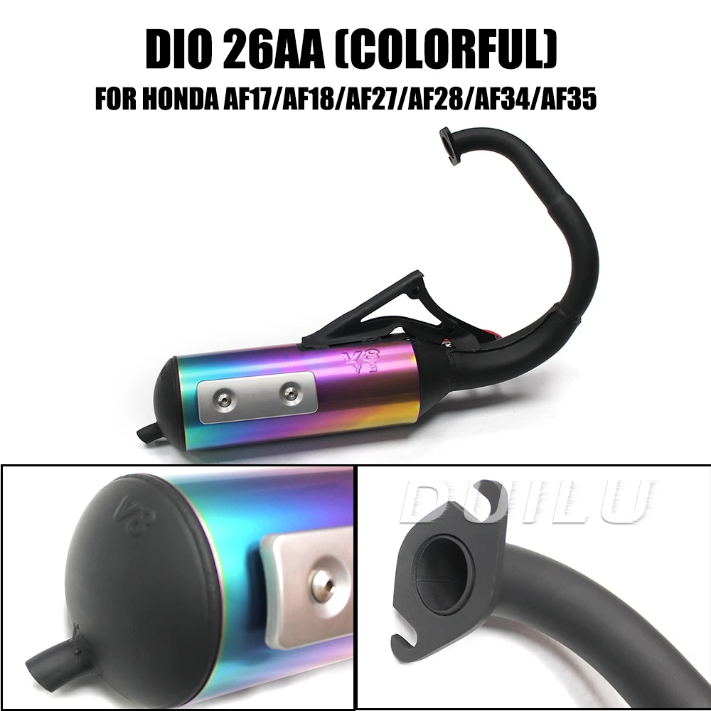 V8 Full Exhaust Muffler Racing Pipe For Honda DIO 50 AF17 AF18 AF27 AF28 AF34 AF35 AF38 ZX50 2 Stroke Scooter, Fit Big Bore Kit 5