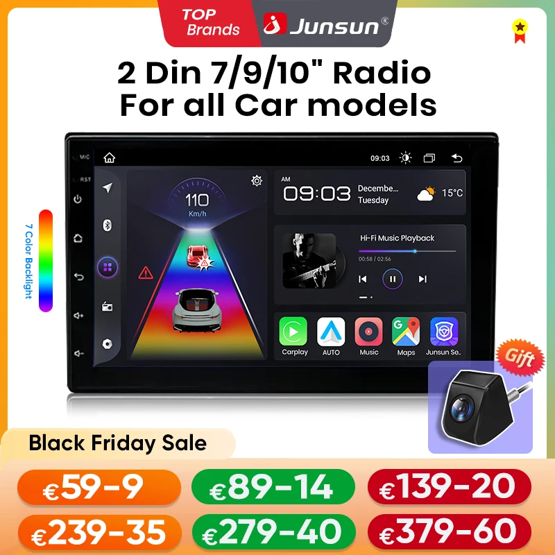 Junsun AI Voice CarPlay Android Auto Universal 7 "9" 10 "راديو السيارة ستيريو الوسائط المتعددة Autoradio GPS DSP أنظمة ذكية ثلاثية الأبعاد UI #1