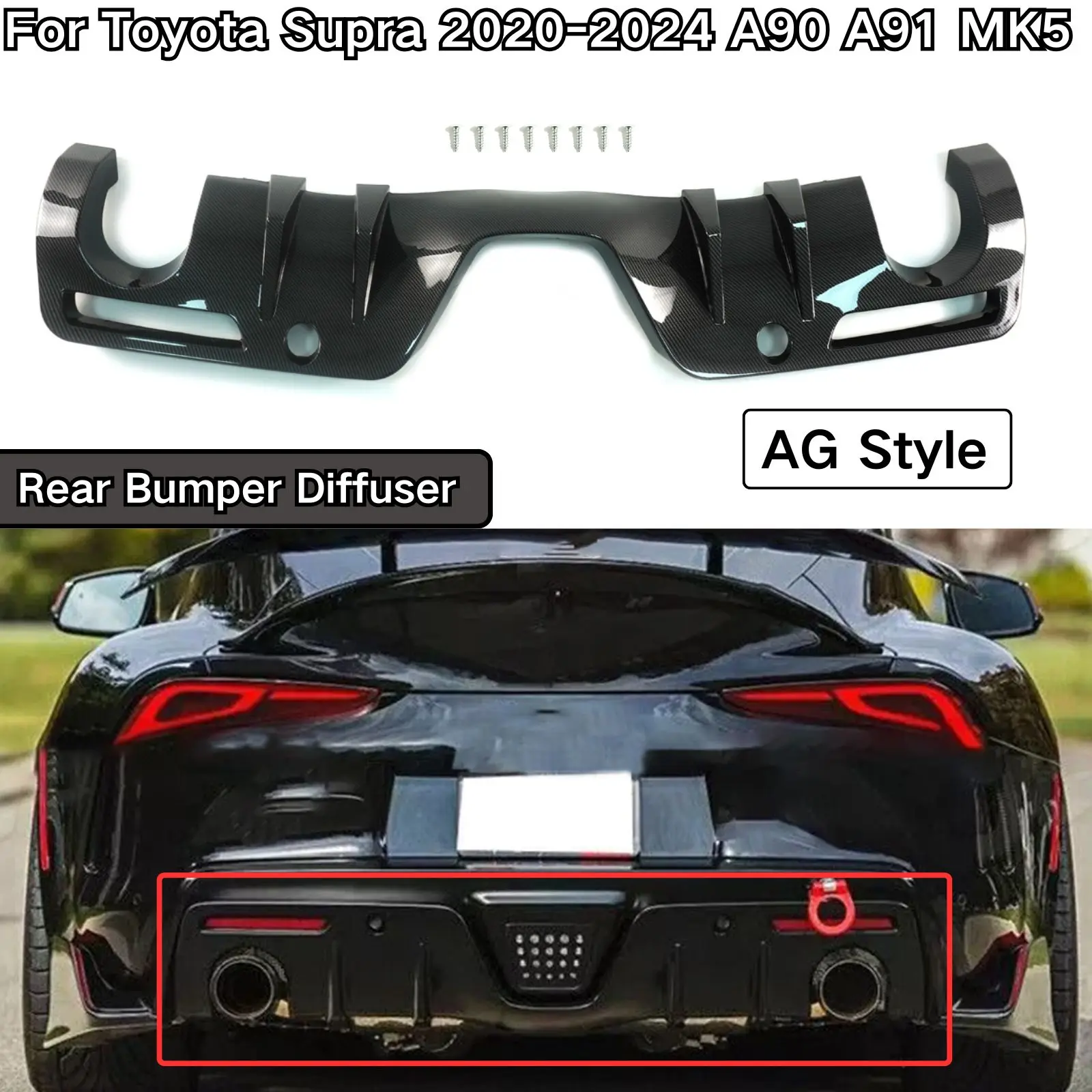 Rear Bumper Diffuser Add-On Diffuser For Toyota Supra All Models 2020-2024 A90 A91 MK5 AG Style Carbon Fiber Print Body Kit