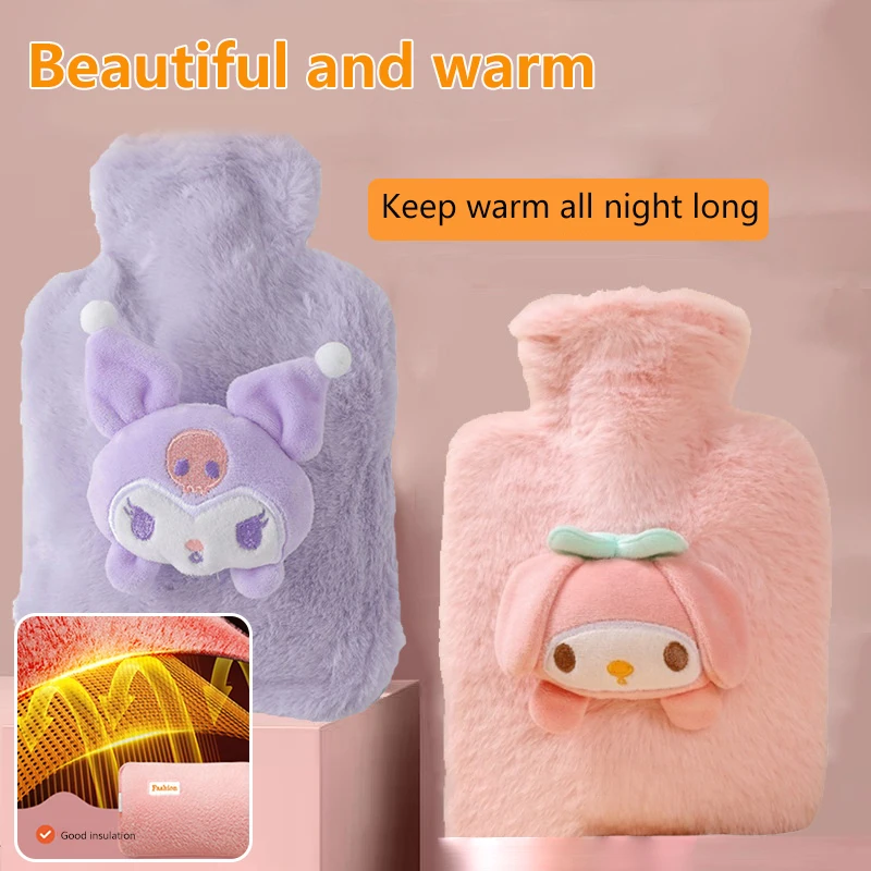 Sanrio Plush Hot Water Bottle Hello Kitty Kuromi Cinnamoroll Melody Reusable Heating Hot Water Bottle Bag Girls Gifts 250ML