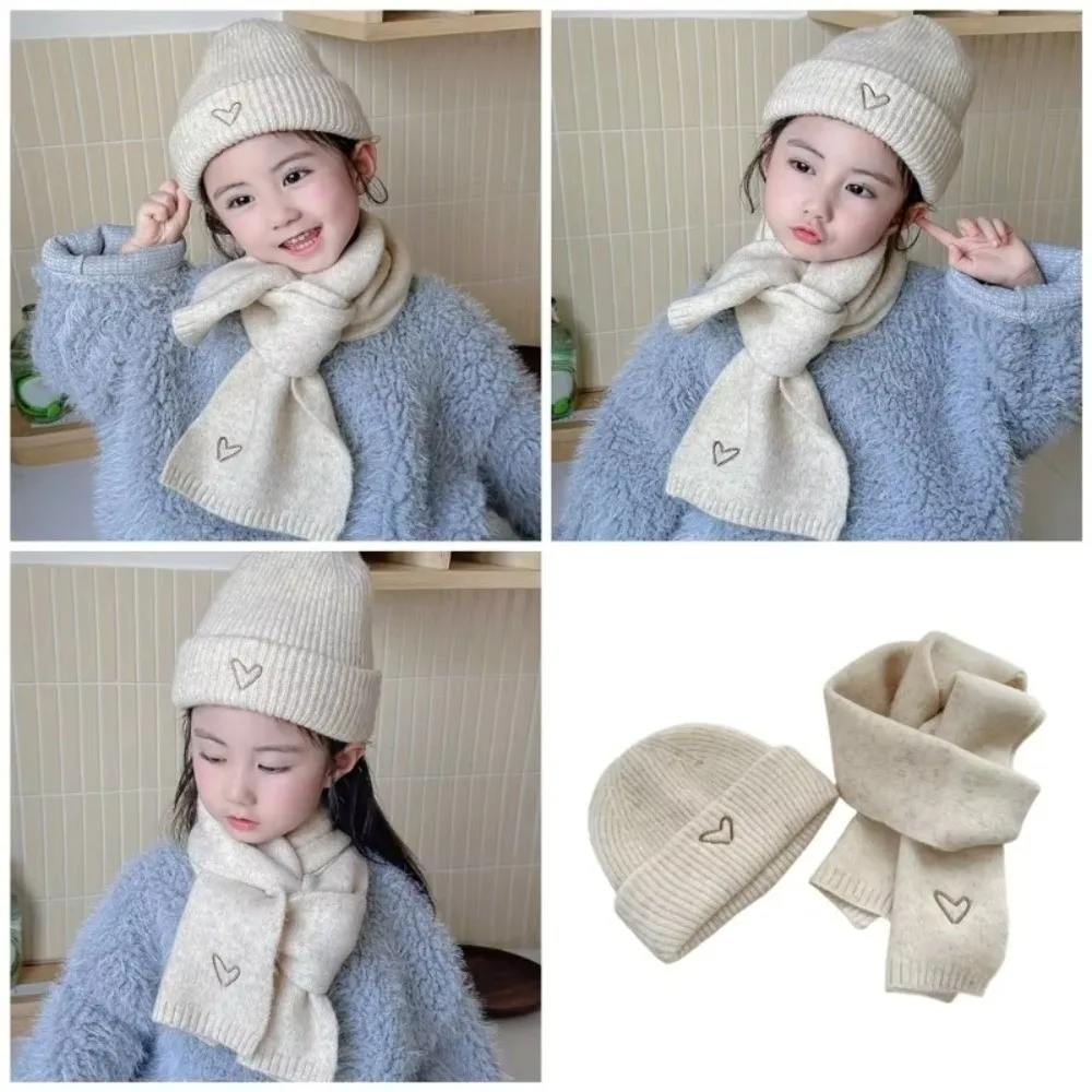 

Новый теплый шарф, шапка, комплект с вышивкой в виде сердца, ветрозащитный утеплитель для шеи, морозостойкий пуловер, осень и зима