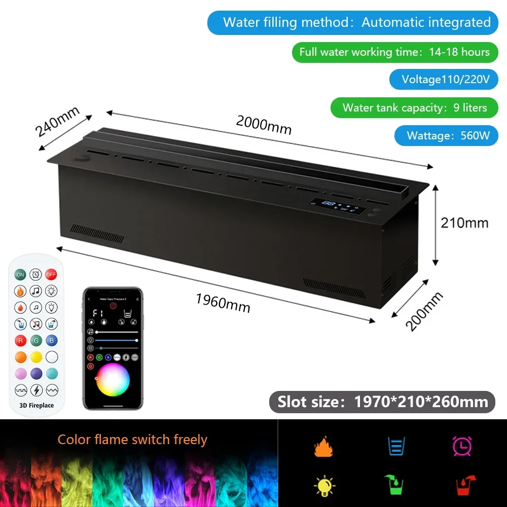 Smart 3D water vapor fireplace electric fireplace, TV cabinet insert humidifier, living room decoration fake fire mist fir