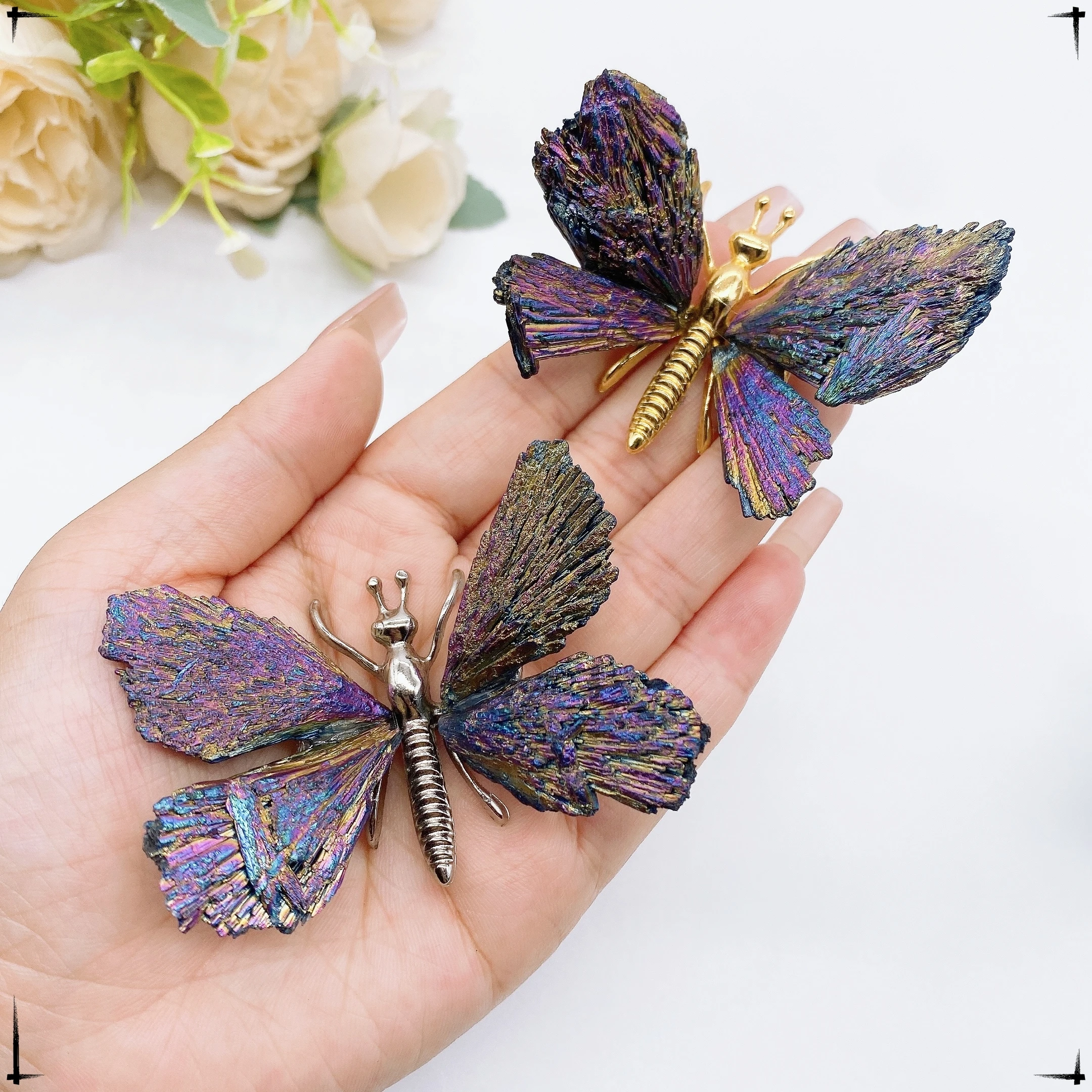 1PC Color Plating Crystal Butterfly Natural Black Tourmaline Electroplating Butterfly Spar Crafts Ornaments Home Decor Gift view 5