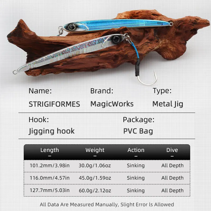 Magic Works 30g 45g 60g Plantilla de pesca de agua salada señuelo de fundición larga Jigging señuelos de Metal perca profesional cebo Artificial lubina